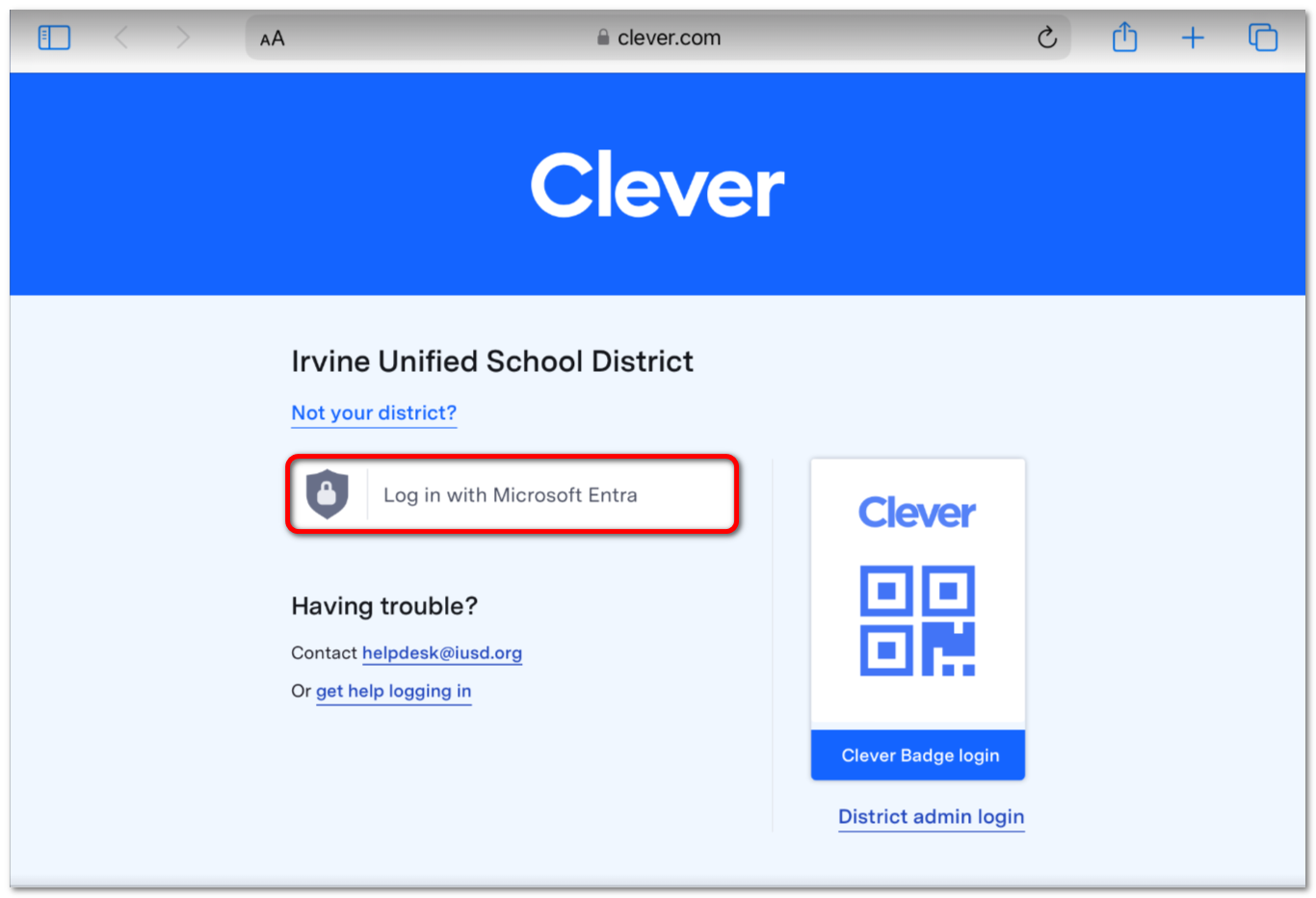 Clever: iPad Login – Irvine Unified School District